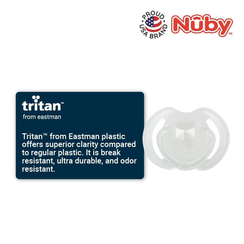 Astra Family A Little Gems Pacifier with orthodontic silicone baglet and hygienic cover in a PS box for babies 6M-18M, featuring the word "trian.